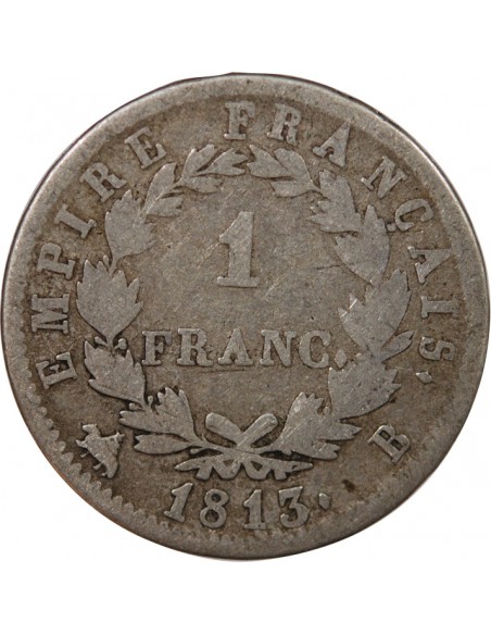 NAPOLEON Ier - 1 FRANC ARGENT 1813 B ROUEN