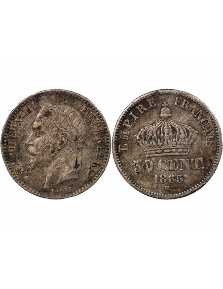 NAPOLEON III - 50 CENTIMES ARGENT 1865 BB STRASBOURG