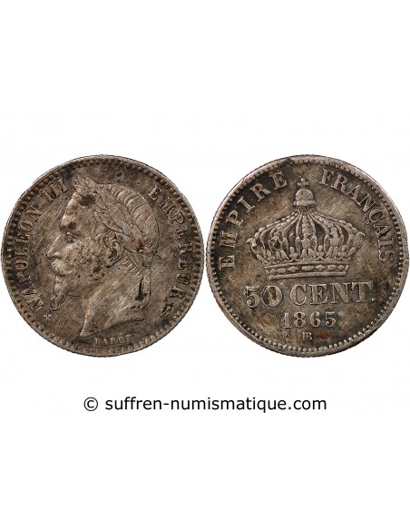 NAPOLEON III - 50 CENTIMES ARGENT 1865 BB STRASBOURG