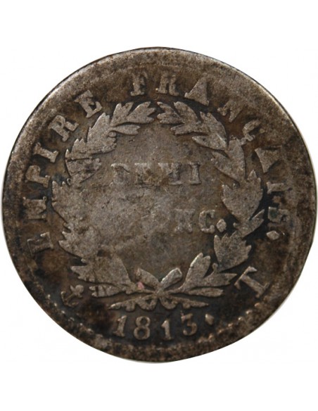 NAPOLEON Ier - 1/2 FRANC ARGENT 1813 T NANTES