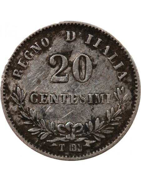 ITALIE, VICTOR EMMANUEL II - 20 CENTESIMI ARGENT 1867 T TURIN