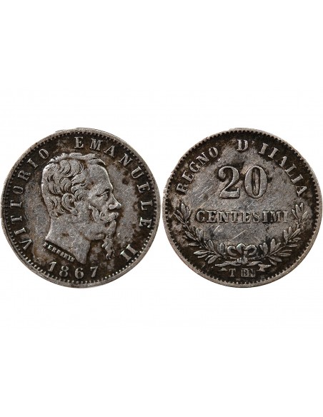 ITALIE, VICTOR EMMANUEL II - 20 CENTESIMI ARGENT 1867 T TURIN