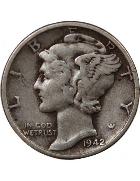 USA - 10 CENTS ARGENT "Mercury Dime" 1942 PHILADELPHIE