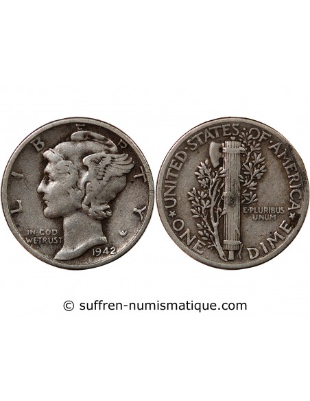 USA - 10 CENTS ARGENT "Mercury Dime" 1942 PHILADELPHIE