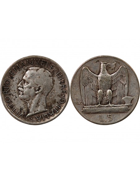 ITALIE, VICTOR-EMMANUEL III - 5 LIRE ARGENT 1929 R ROME