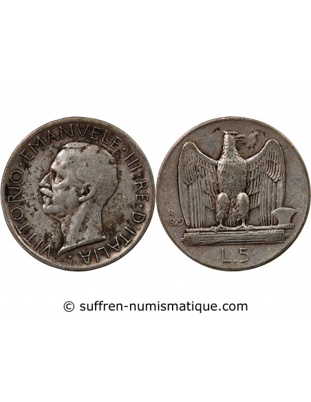 ITALIE, VICTOR-EMMANUEL III - 5 LIRE ARGENT 1929 R ROME