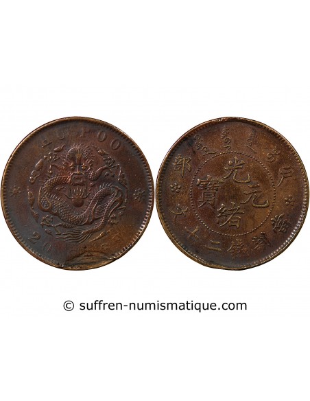 CHINE - 20 CASH MINISTERE DU REVENU, 1903 - 1905