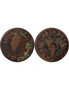 LOUIS XIII - DOUBLE TOURNOIS 1643 F FLEURS - Type Warin 2