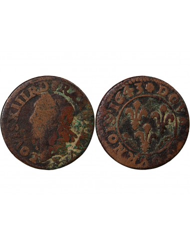 LOUIS XIII - DOUBLE TOURNOIS 1643 F FLEURS - Type Warin