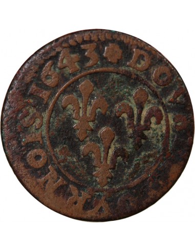 LOUIS XIII - DOUBLE TOURNOIS 1643 F FLEURS - Type Warin