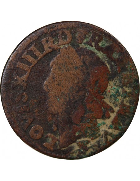 LOUIS XIII - DOUBLE TOURNOIS 1643 F FLEURS - Type Warin