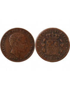 ESPAGNE, ALPHONSE XII - 10 CENTIMOS 1878 OM - MADRID 2