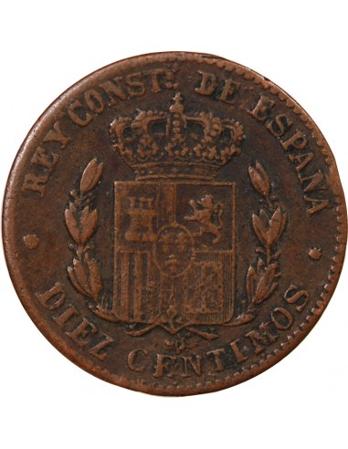 ESPAGNE, ALPHONSE XII - 10 CENTIMOS 1878 OM - MADRID