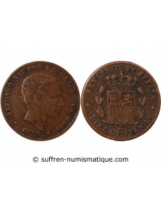 ESPAGNE, ALPHONSE XII - 10 CENTIMOS 1878 OM - MADRID