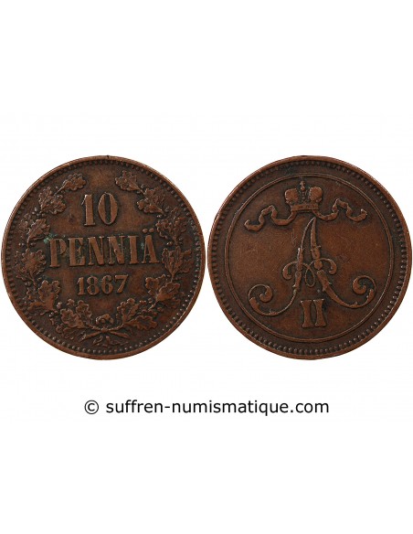 FINLANDE, ALEXANDRE II - 10 PENNIÄ 1867