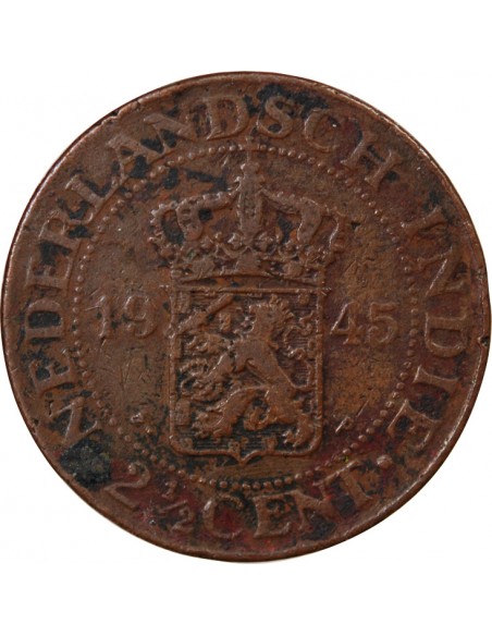 INDES ORIENTALES NÉERLANDAISES, WILHELMINE - 2 1/2 CENTS 1945 P PHILADELPHIE