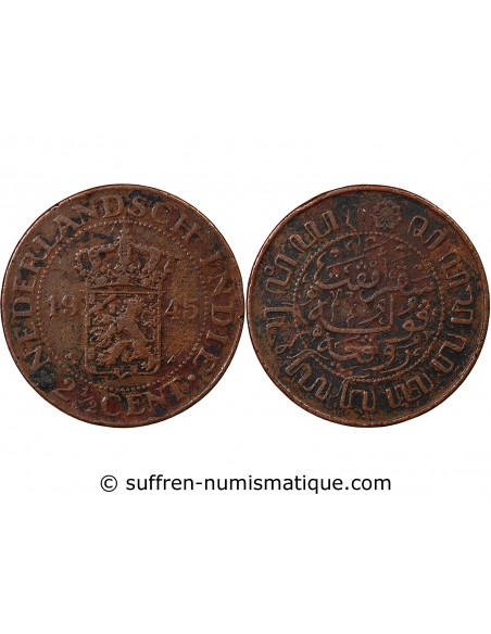 INDES ORIENTALES NÉERLANDAISES, WILHELMINE - 2 1/2 CENTS 1945 P PHILADELPHIE