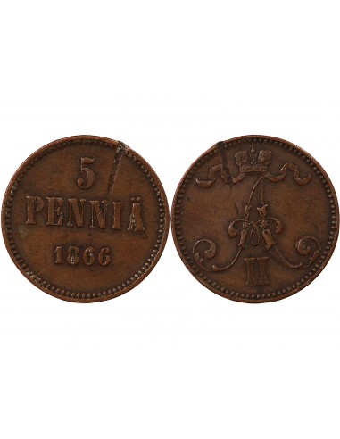 FINLANDE, ALEXANDRE II - 5 PENNIÄ 1866