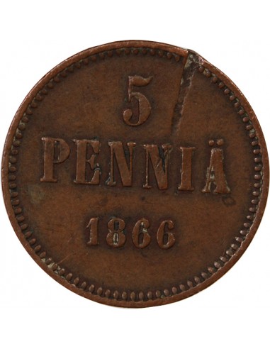 FINLANDE, ALEXANDRE II - 5 PENNIÄ 1866