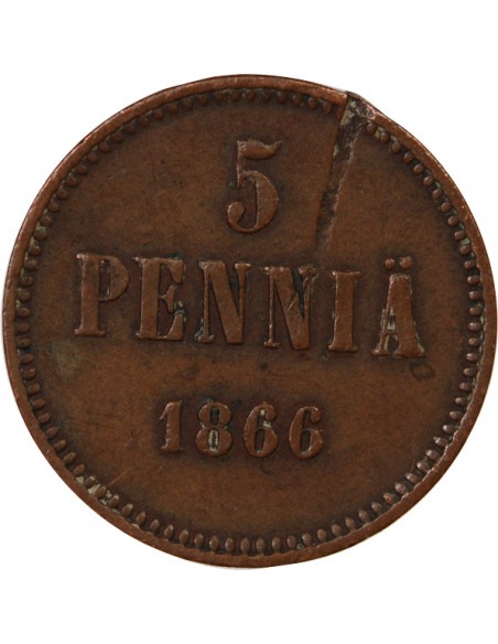 FINLANDE, ALEXANDRE II - 5 PENNIÄ 1866