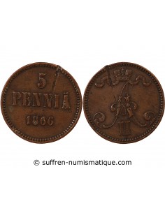 FINLANDE, ALEXANDRE II - 5 PENNIÄ 1866