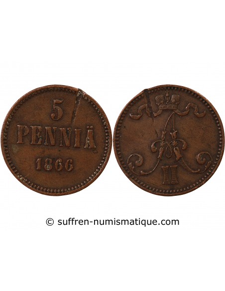 FINLANDE, ALEXANDRE II - 5 PENNIÄ 1866