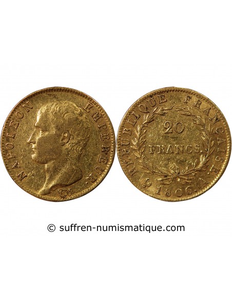 NAPOLEON Ier﻿ - 20 FRANCS OR 1806 A PARIS﻿ "Calendrier grégorien"