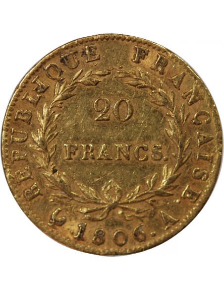 NAPOLEON Ier﻿ - 20 FRANCS OR 1806 A PARIS﻿ "Calendrier grégorien"