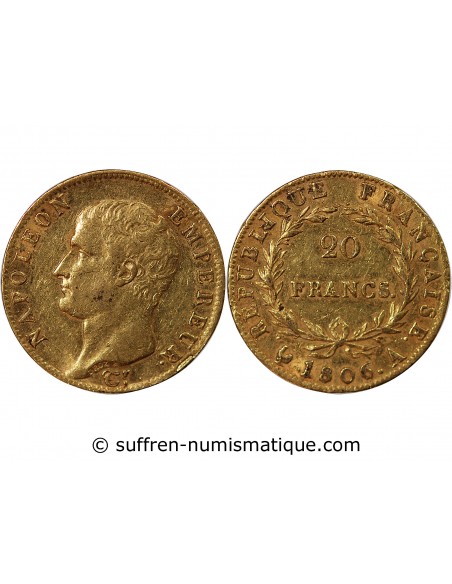 NAPOLEON Ier﻿ - 20 FRANCS OR 1806 A PARIS﻿ "Calendrier grégorien"