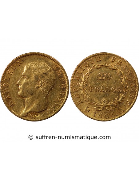 NAPOLEON Ier﻿ - 20 FRANCS OR 1806 A PARIS﻿ "Calendrier grégorien"