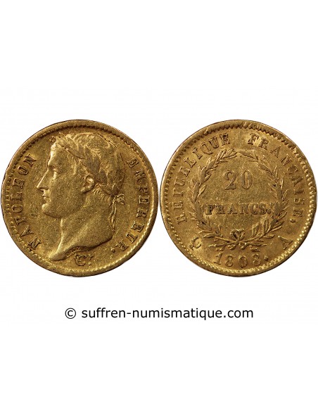 NAPOLEON Ier - 20 FRANCS OR 1808 A PARIS "Type République"﻿﻿