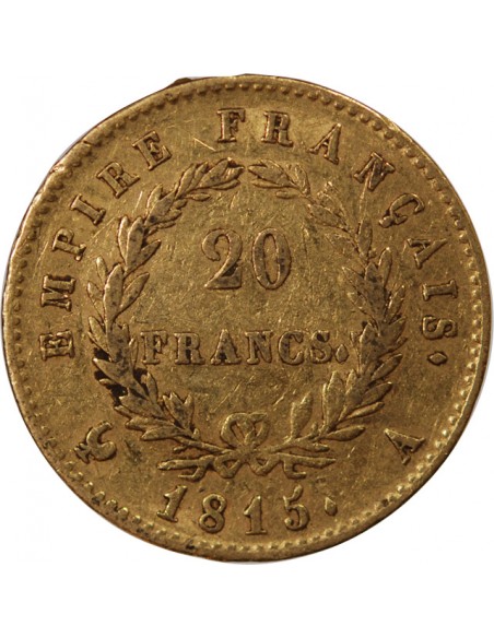 NAPOLEON Ier, CENT JOURS - 20 FRANCS OR 1815 A PARIS