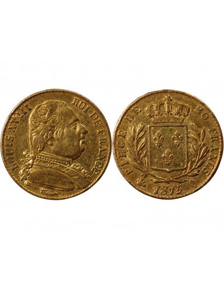 LOUIS XVIII - 20 FRANCS OR 1815 Q PERPIGNAN