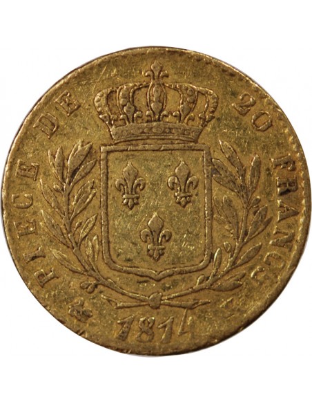 LOUIS XVIII - 20 FRANCS OR 1814 K BORDEAUX