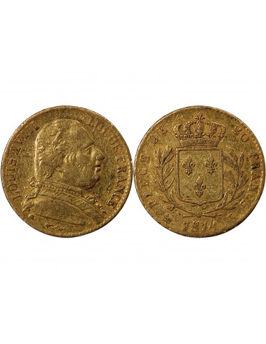 LOUIS XVIII - 20 FRANCS OR 1814 K BORDEAUX