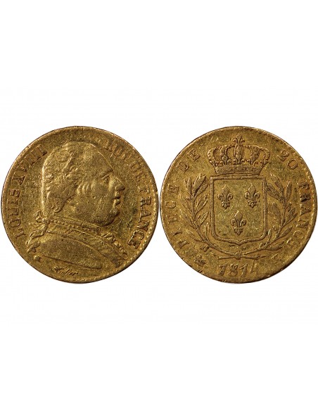 LOUIS XVIII - 20 FRANCS OR 1814 K BORDEAUX