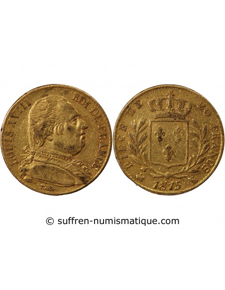 LOUIS XVIII - 20 FRANCS OR 1815 K BORDEAUX