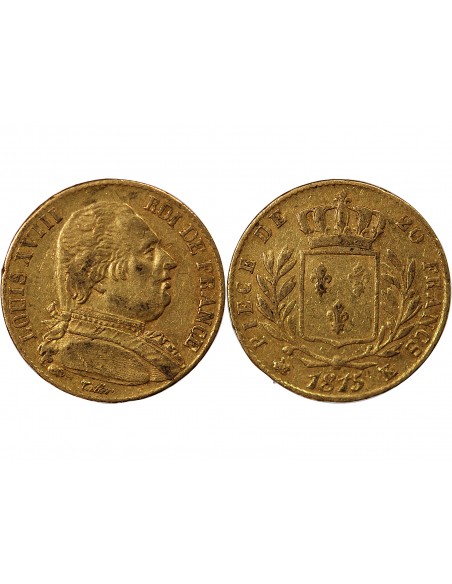 LOUIS XVIII - 20 FRANCS OR 1815 K BORDEAUX