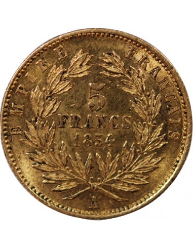 NAPOLEON III - 5 FRANCS OR PETIT MODULE 1854 A PARIS﻿ "Tranche cannelée"