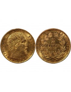 NAPOLEON III - 5 FRANCS OR PETIT MODULE 1854 A PARIS﻿ "Tranche cannelée" 2