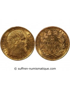 NAPOLEON III - 5 FRANCS OR PETIT MODULE 1854 A PARIS﻿ "Tranche cannelée"