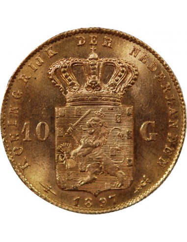 PAYS-BAS, WILHELMINA - 10 GULDEN OR 1897