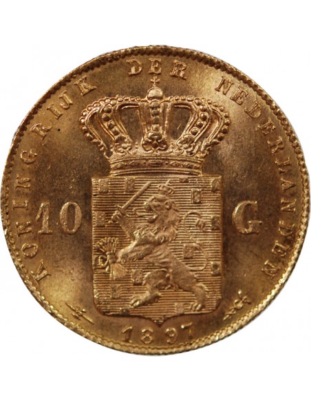 PAYS-BAS, WILHELMINA - 10 GULDEN OR 1897