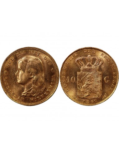 PAYS-BAS, WILHELMINA - 10 GULDEN OR 1897
