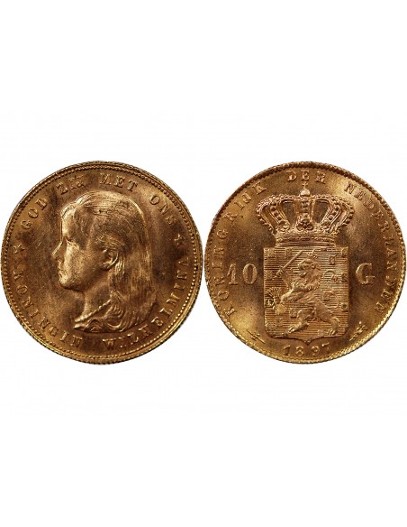 PAYS-BAS, WILHELMINA - 10 GULDEN OR 1897
