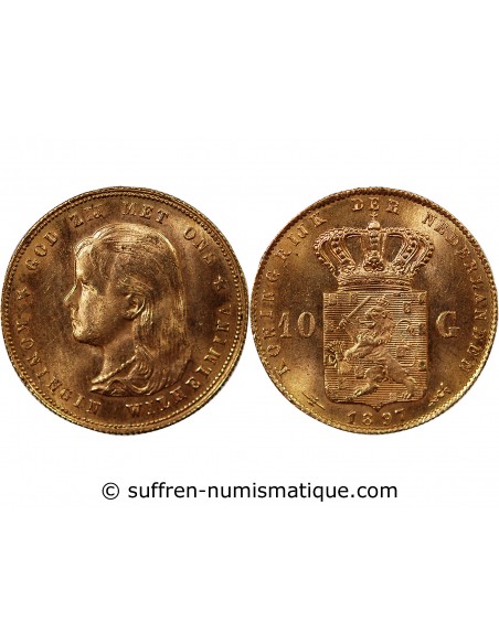 PAYS-BAS, WILHELMINA - 10 GULDEN OR 1897