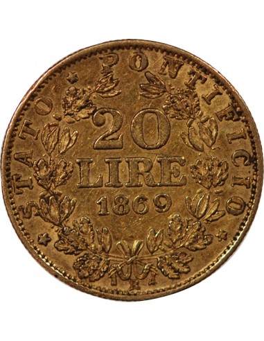 VATICAN, PIE IX - 20 LIRE OR 1869 ROME AN XXIV