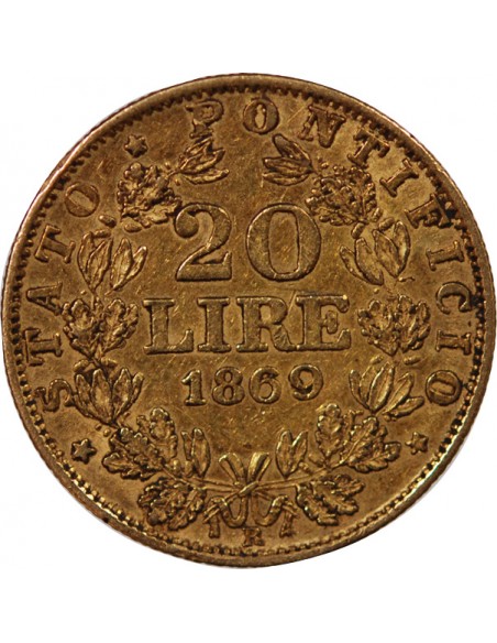 VATICAN, PIE IX - 20 LIRE OR 1869 ROME AN XXIV