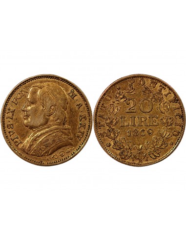 VATICAN, PIE IX - 20 LIRE OR 1869 ROME AN XXIV