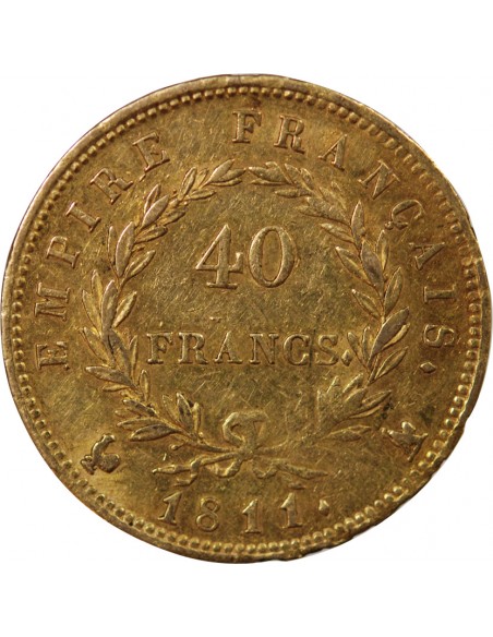 NAPOLEON Ier﻿ - 40 FRANCS OR 1811 A PARIS Variété A/COQ